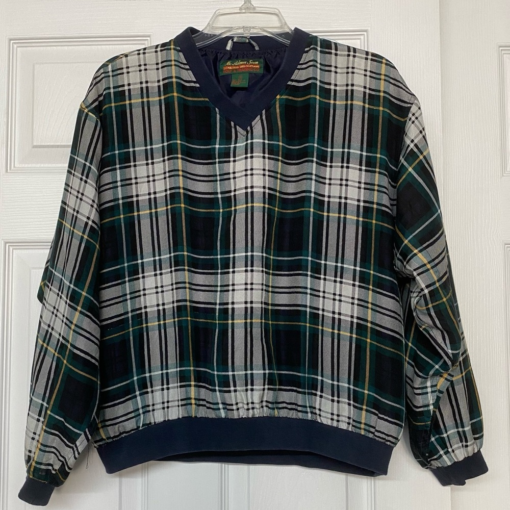McAdams Scott Golf Silk Blend Classic Plaid Pullover Top Made in Scotland Sz M